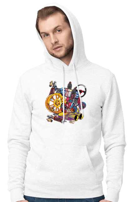 Men`s hoodie with prints Carparts. Auto parts, car, carparts, drive, drug, machine, race. 2070702