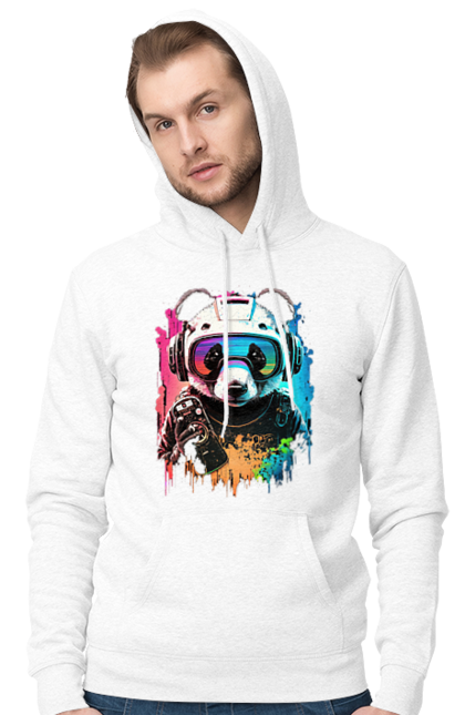 Чоловіче худі з принтом "Панда в VR шолом". Віртуальна реальність, гік, панда, персонаж, шолом. 2070702