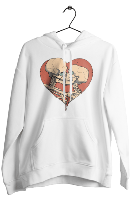 Чоловіче худі з принтом "Скелети в серці цілуються". Поцілунок, серце, скелет, скелети. CustomPrint.market