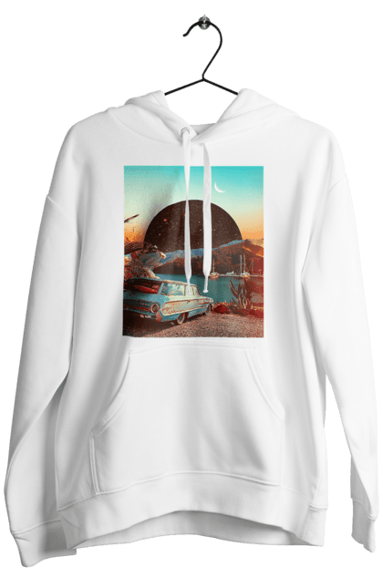 Чоловіче худі з принтом "Картина, машина біля річки". Картина, машина, планета, прикол, ретро, річка. 2070702