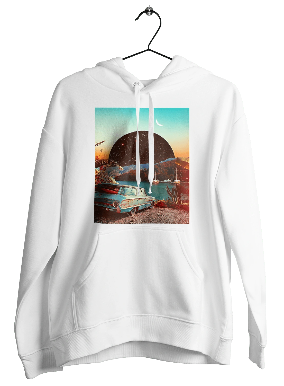 Painting, car by the river