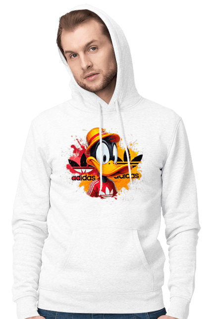 Men's hoodie with prints Daffy Duck Adidas. Adidas, cartoon, character, daffy duck, duck, looney tunes, merrie melodies, warner brothers. 2070702