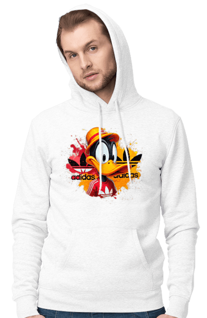 Мужское худи с принтом Даффи Дак Adidas. Adidas, daffy duck, looney tunes, merrie melodies, warner brothers, даффи дак, мультфильм, персонаж, утка даффи. 2070702