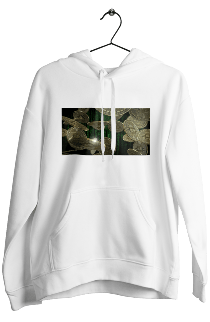 Чоловіче худі з принтом "Біткойн". Багатство, біткойн, валюта, гроші, криптовалюта, курс, майнінг, матриця, монета, розкіш, цифровий світ. 2070702