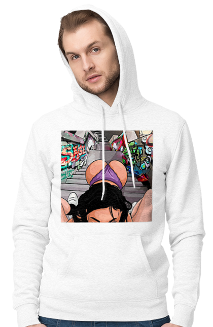 Чоловіче худі з принтом "Дівчина На Колінах Перед Хлопчиною". Гола, жопа, на колінах, смоктати. 2070702