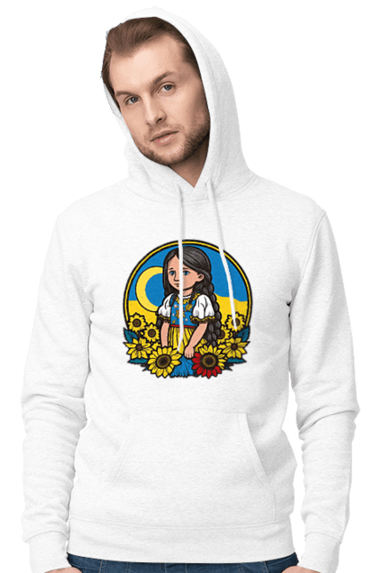 Чоловіче худі з принтом "Мила Українська дівчинка". Блакитний, жовтий, жовто-блакитний, зроблено в україні, патріот, патріоти україни, підтримую україну, прапор україни, україна, українська дівчинка. 2070702