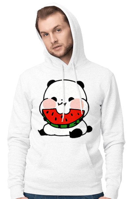 Чоловіче худі з принтом "Задоволена панда їсть кавун". Задоволена панда, кавун, панда. ART принт на футболках