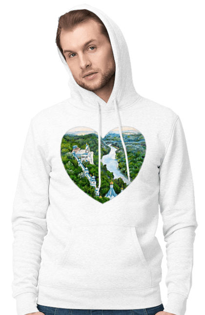 Men`s hoodie with prints Святогорская лавра. Church, donetsk region, forest, landscape, monastery, river, svyatogorsk, ukraine. 2070702