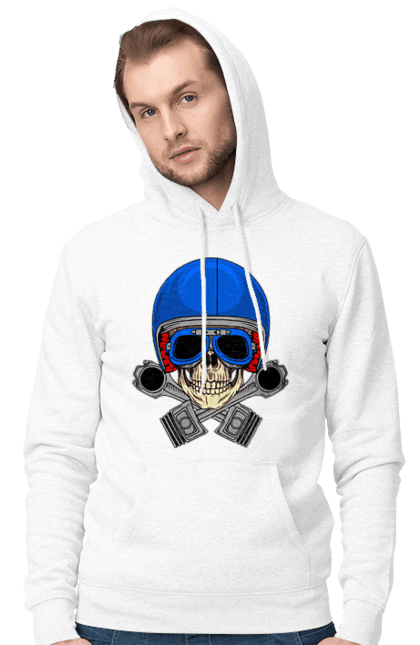 Чоловіче худі з принтом "череп мотолюбитель". Байкер, окуляри, череп, шолом. 2070702