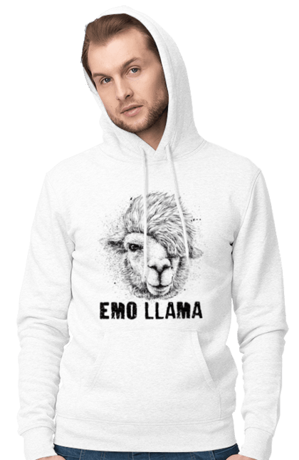 Чоловіче худі з принтом "Емо Лама". Alpaca, animals, distressed, emo, funny, llama, vintage, емо, лама. 2070702