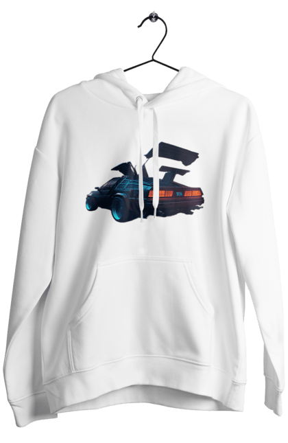 Мужское худи с принтом DeLorean обратно в будущее. Автомобиль, делореан, из фильма. 2070702