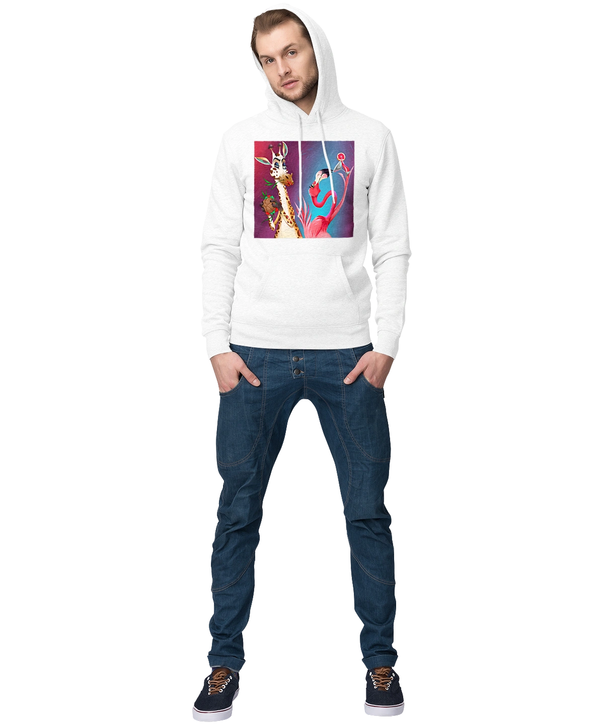 Giraffe And Flamingo At The Party