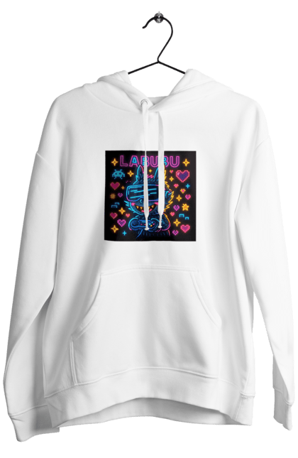 Чоловіче худі з принтом "Лабубу". Vrочки, геймеркультура, геймпад, іконкиаркади, кіберарт, лабубу, неонгеймінг, піксельарт, ретроаркада, світиться. 2070702