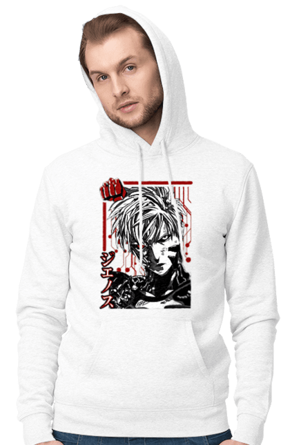 Men's hoodie with prints One Punch Man Genos. Anime, comedy, cyborg, demon, demon cyborg, genos, manga, one punch man, parody, superheroes. 2070702