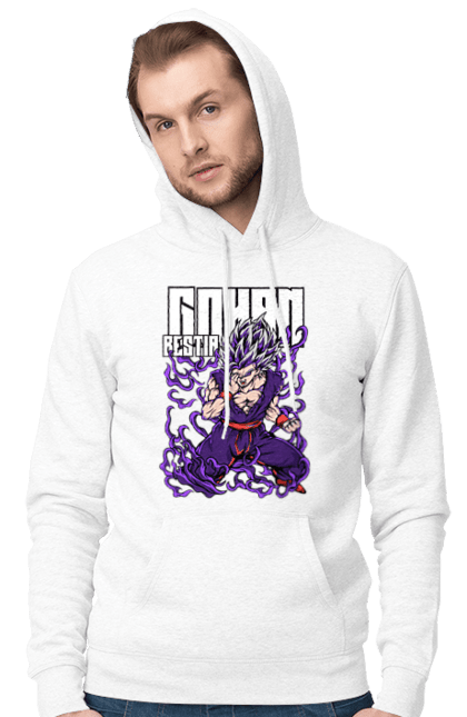 Men's hoodie with prints Dragon Ball Gohan. Anime, dragon ball, gohan, goku, manga, tv series, vegeta. 2070702