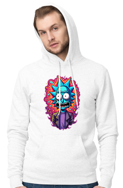 Men's hoodie with prints Rick and Morty. Adventures, black humor, cartoon, rick, rick and morty, sci-fi, tragicomedy. 2070702