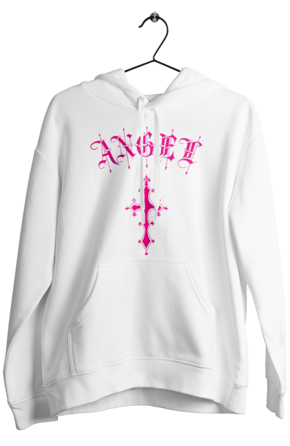 Men's hoodie with prints Logo Angel. Angel, cross, gothic, gothick style, logo, pink. 2070702