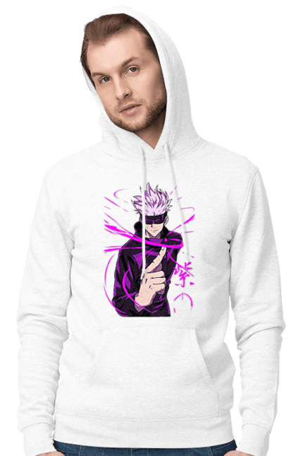 Men's hoodie with prints Jujutsu Kaisen Gojo. Anime, dark fantasy, gojo, jujutsu kaisen, magic battle, manga, mystic. 2070702