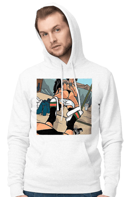 Чоловіче худі з принтом "Голе Селфі У Дзеркалі". Жопа, зверху, селфі. 2070702