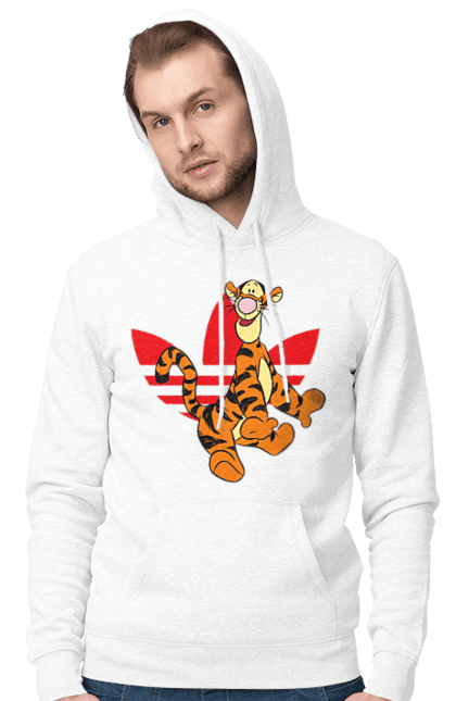 Мужское худи с принтом Adidas Тигра. Adidas, tigger, winnie-the-pooh, адидас, винни пух, мультсериал, тигр, тигра. 2070702