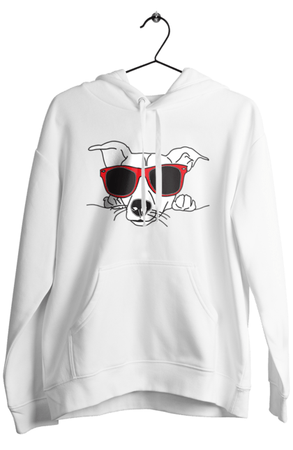 Men`s hoodie with prints The Dog Peeks Out. Dog, glasses, peep out. 2070702