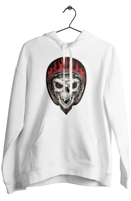 Чоловіче худі з принтом "Череп в мотошоломі". Мото, скелет, череп, шолом. 2070702