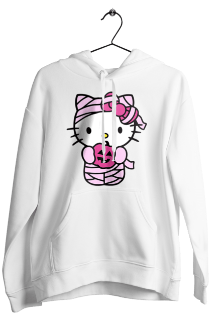 Men's hoodie with prints Hello Kitty Halloween. Brand, cat, character, halloween, hello kitty, kitten, kitty, mummy. 2070702