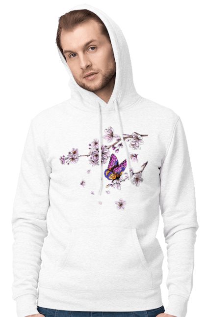 Чоловіче худі з принтом "Метелик І Сакура". Весна, дерево, метелик, сакура. 2070702