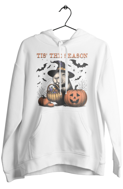 Men's hoodie with prints Capybara Halloween. Animal, capybara, ghost, halloween, holiday, moon, pumpkin, rodent, witch. 2070702