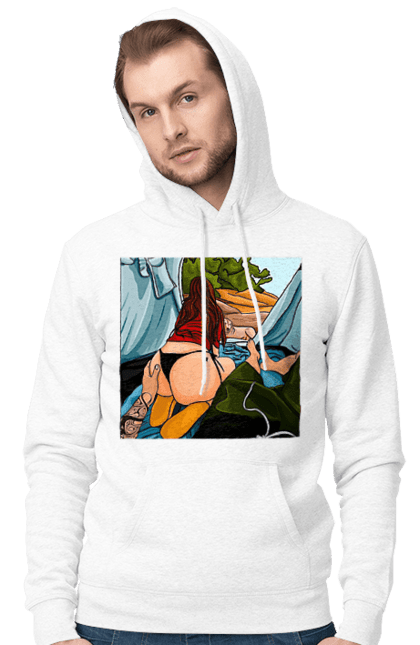 Чоловіче худі з принтом "Відпочинок З Улюбленою У Палатці". Відпочинок, жопа, палатка, собака. 2070702