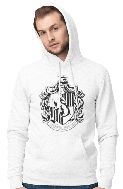 Men's hoodie with prints Harry Potter Hufflepuff. Faculty, franchise, harry potter, hogwarts, hufflepuff. 2070702