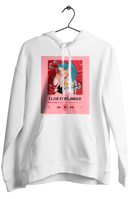 Men`s hoodie with prints I Live For Danger. Anime, music, pistol, turntable. 2070702