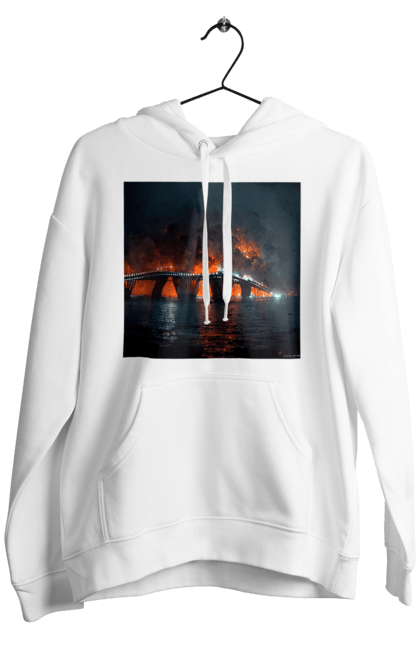 Чоловіче худі з принтом "Кримський мост горить". Армія росії, армія україни, годить, зсу, крим, мост, удар, удар зсу. 2070702