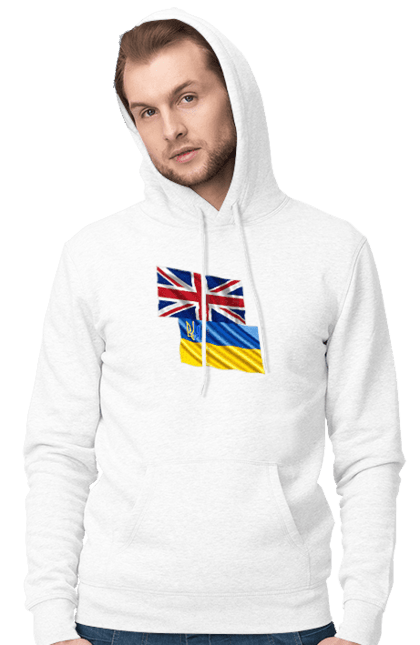 Men`s hoodie with prints Flag United Kingdom, Flag Ukraine, Support Ukraine. Flag united, flag united kingdom, global peace, great britain, kiev, national colors, national team, peace for ukraine, proud grandpa, support ukraine, ukraine, ukraine flag, ukraine war, united kingdom, war, zelensky. 2070702