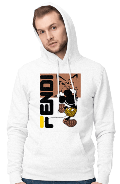 Мужское худи с принтом Fendi Микки Маус. Fendi, mickey mouse, бренд, дом моды, италия, люкс, микки маус, мода, сумка, фенди. 2070702