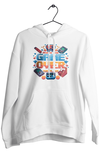Men`s hoodie with prints Game Over. 90s, for gamers, game, gamer, pixel, pixel art, video game. 2070702