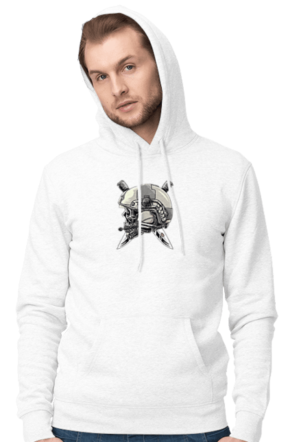 Чоловіче худі з принтом "Череп пілота". Військовий, захисник, ніж, пілот, череп, шолом. 2070702