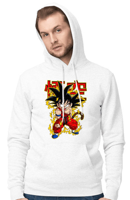 Мужское худи с принтом Жемчуг дракона Сон Гоку. Anime, dragon ball, manga, son goku, tv series, аниме, гоку, жемчуг дракона, манга, сон гоку. 2070702