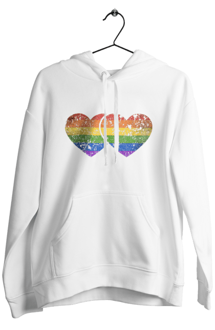 Чоловіче худі з принтом "Два серця ЛГБТ". Веселка, гей, лгбт, лесбі, любов, прапор, серце, серця, сім`я. futbolka.stylus.ua