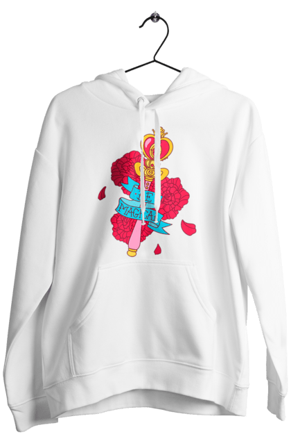 Men's hoodie with prints Be Magical. Anime, charm, flowers, magic, rose flower, sailor moon, tv series, wand. 2070702