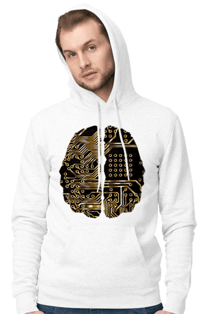 Чоловіче худі з принтом "Мозок Айті". Айті, айтішник, гик, знання, золотий, золото, інженер, кібер, кібернетика, кіборг, код, комп, кристал, мікросхема, мозок, програміст, професіонал, професія, розробник, розум, чіп. 2070702