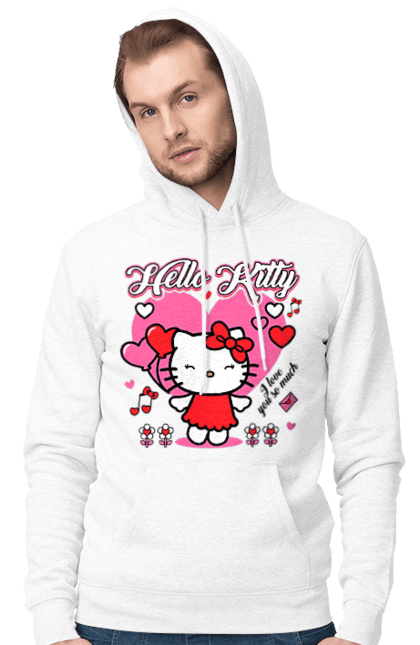 Мужское худи с принтом Хелло Китти. Hello kitty, бренд, кот, котенок, персонаж, хелло китти. 2070702