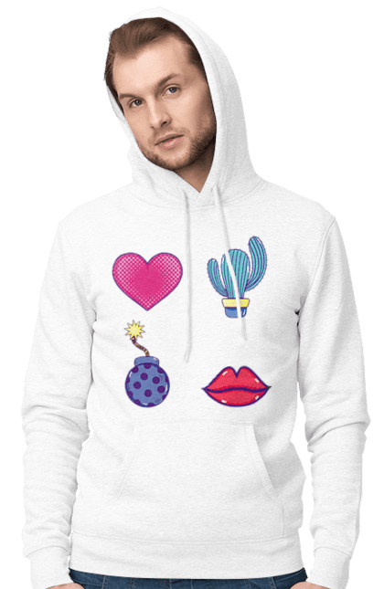 Чоловіче худі з принтом "Серце, Кактус, Бомба, Губи". Бомба, губи, кактус, серце. 2070702