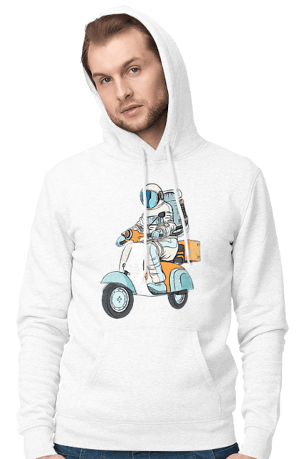 Чоловіче худі з принтом "Космонавт на мотоциклі". Космонавт, космос, мотоцикл. 2070702