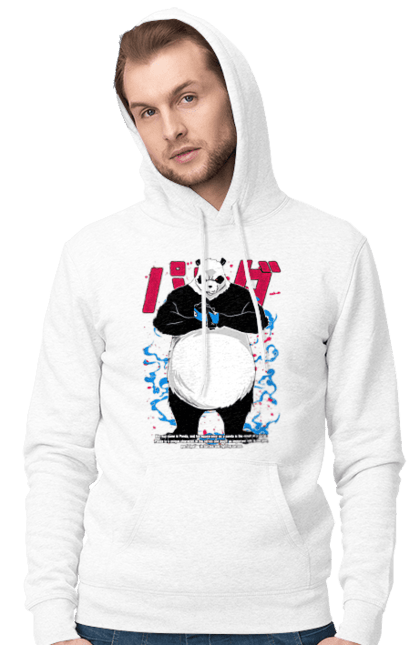 Men's hoodie with prints Jujutsu Kaisen Panda. Anime, dark fantasy, jujutsu kaisen, magic battle, manga, mystic, panda. 2070702