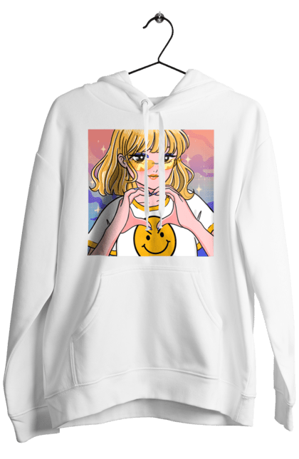 Men`s hoodie with prints Yellow Girl. Anime, girl, smiley. 2070702