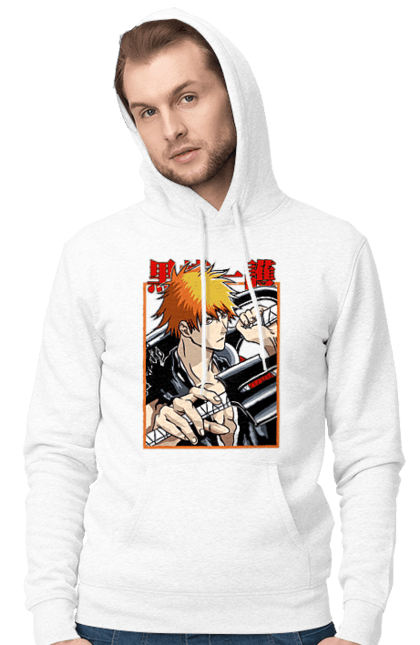 Мужское худи с принтом Блич Ичиго Куросаки. Anime, bleach, ichigo kurosaki, manga, аниме, блич, ичиго, ичиго куросаки, манга. 2070702