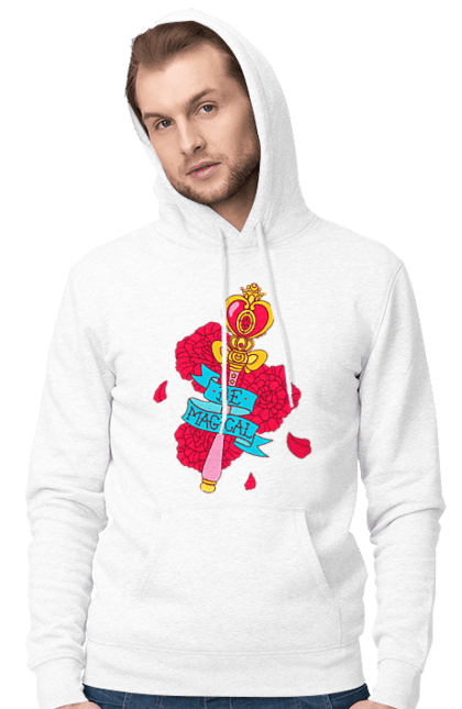 Men's hoodie with prints Be Magical. Anime, charm, flowers, magic, rose flower, sailor moon, tv series, wand. 2070702