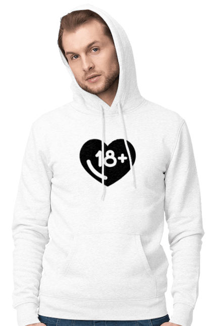 Men`s hoodie with prints 18+. 18+, black, heart, prohibition, sex. 2070702