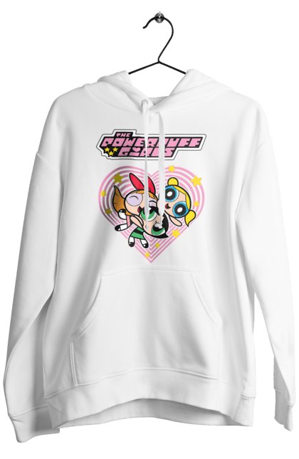 Men's hoodie with prints Powerpuff Girls. Animated series, blossom, bubbles, buttercup, cartoon network, cool girls, heart, powerpuff girls. 2070702